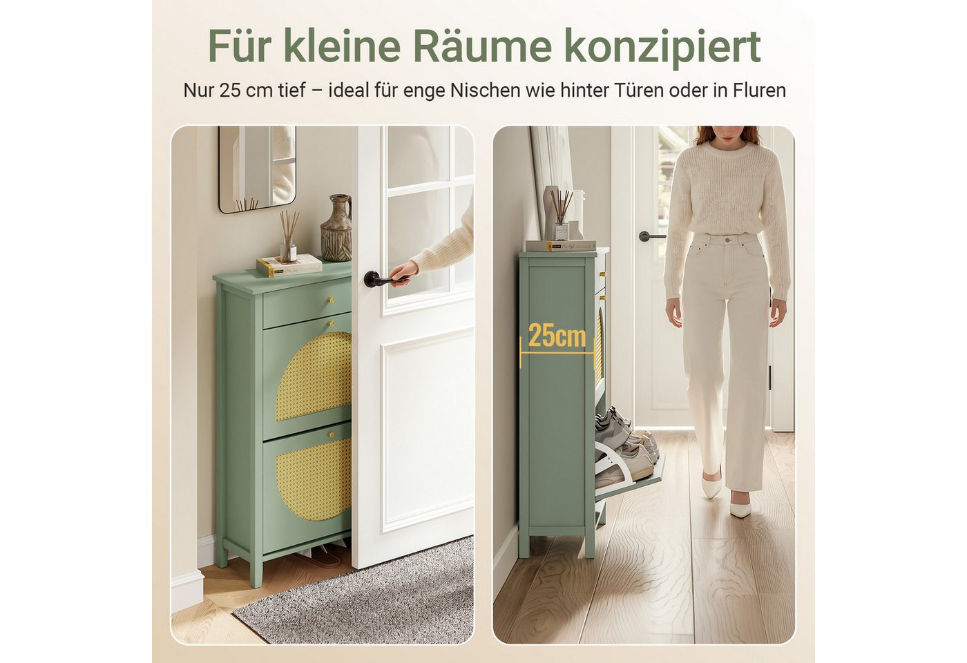 Sobuy Schuhschrank Grün Mit Schublade Schuhregal Mit Klappregalen Aufbewahrungsschrank Aus Mdf 62×25×97 Cm Tragkraft 25 Kg Fsr223-gr
