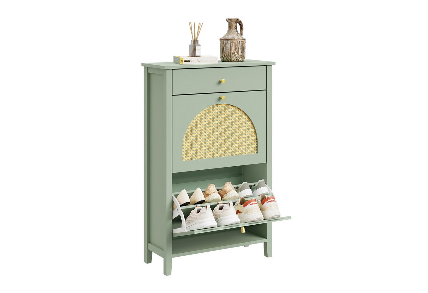 Sobuy Schuhschrank Grün Mit Schublade Schuhregal Mit Klappregalen Aufbewahrungsschrank Aus Mdf 62×25×97 Cm Tragkraft 25 Kg Fsr223-gr Bild 2