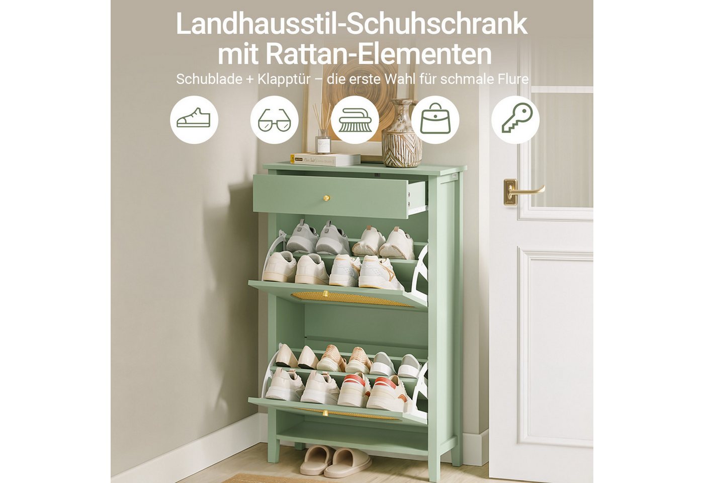 Sobuy Schuhschrank Grün Mit Schublade Schuhregal Mit Klappregalen Aufbewahrungsschrank Aus Mdf 62×25×97 Cm Tragkraft 25 Kg Fsr223-gr Bild 3
