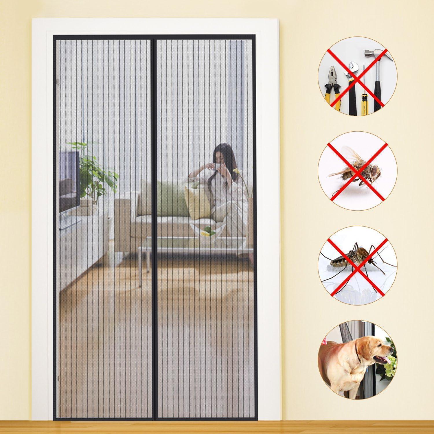 Fliegengitter Balkontür Magnet 80x210cm Schwarz Gestreift