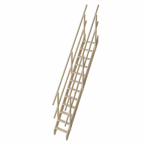 Holztreppe Mit 13 Stufen – Steighöhe 2,75 M – 2 Handläufe – Breite 0,53m - Cottage-p-275-2mc