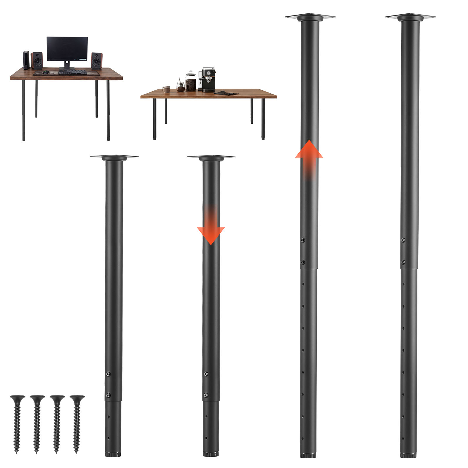 Mophorn Tischbeine 4er-set, Höhenverstellbare Möbelfüße 60–100 Cm, Robuste Tischfüße Bis 544 Kg Tragkraft, Teleskopbeine Aus Kohlenstoffstahl, Geeignet Für Schreibtische, Esstische Und Werkbänke, Rund