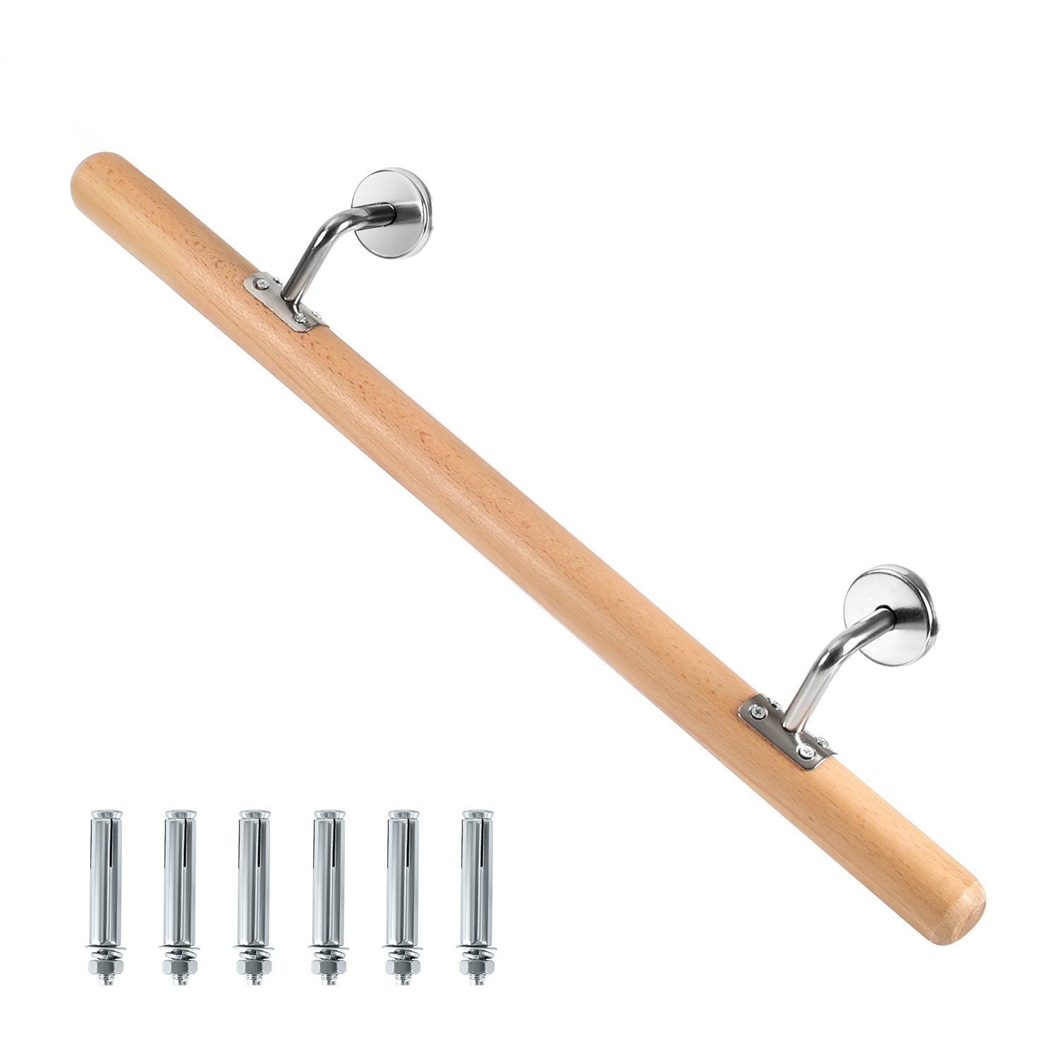 Tolletour Buchenholz Handlauf 50 Cm, Treppenhandlauf Aus Massivholz Mit Edelstahl-wandhalter, Ø 4,2 Cm, Lackiert, Für Treppe Flur Bad Gartenstufen