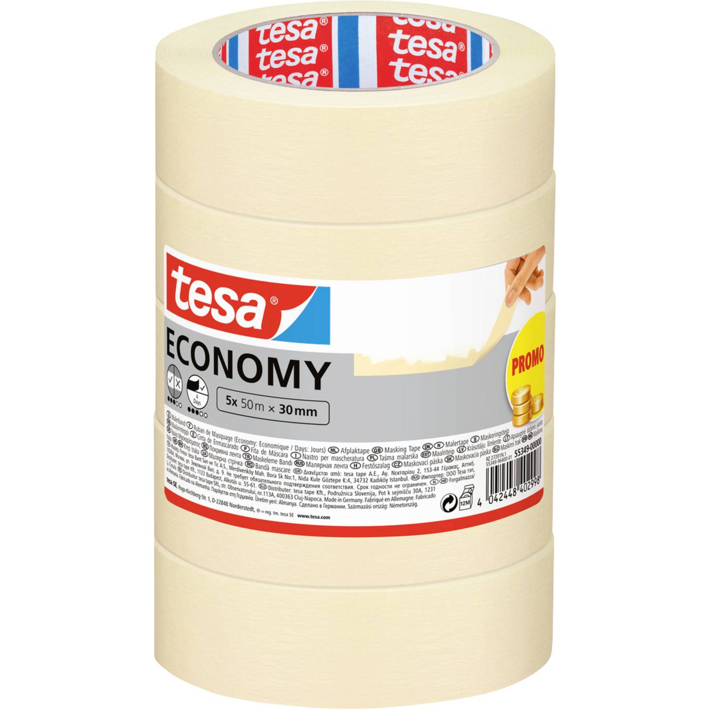 [neuwertig] B-ware Tesa Economy Multipack 50m X 30mm Klebeband Abdeckband Malerkrepp Tape 5 Stück