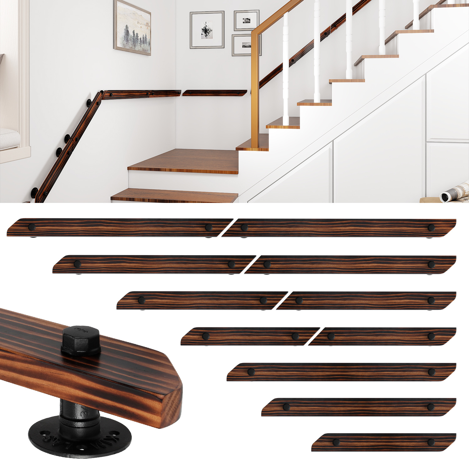 Tolletour Wandhandlauf Für Treppen 180 Cm, Geländer-handlauf Mit Wandhaltern, Für Innen- Und Außenbereich, Kürzbar, Befestigungszubehör Inklusive