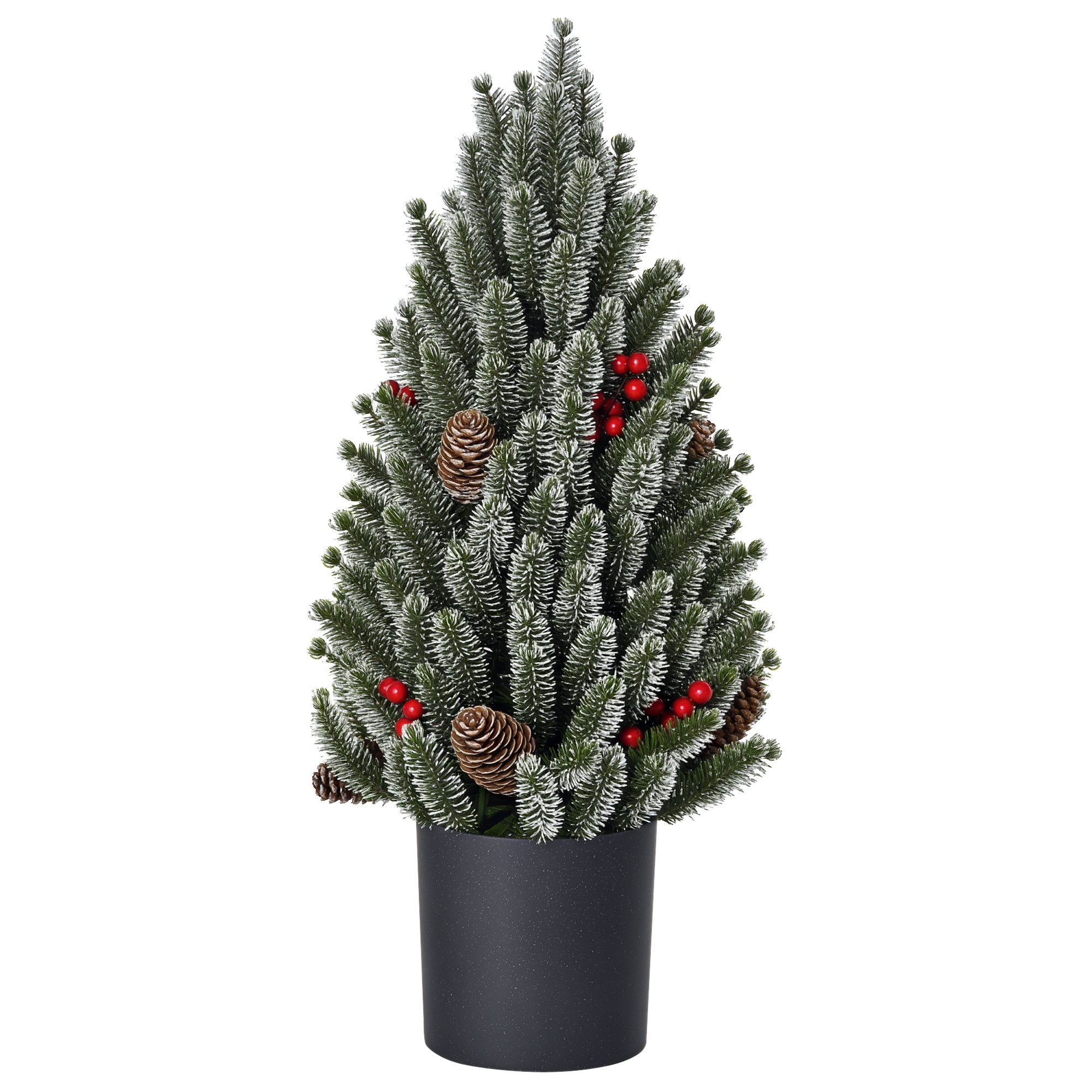 Miniatur-weihnachtsbaum Mit Tannenzapfen, Roten Beeren Und Topf, 50 Cm Hoch, Mehrfarbig