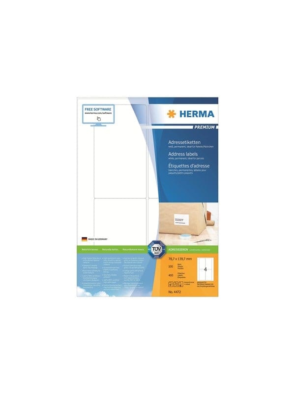 Herma Adressetiketten A4 Weiß 78,7x139,7 Mm Papier 400 St. (4472)