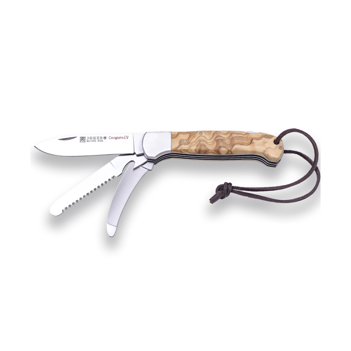 Mehrzweckmesser Joker Känguru Iv, Mova Edelstahlklinge 8,5 Cm, Säge, Enthäutungsmesser Und Flaschenöffner, 175 Gr, Olivenkachas, No128 + Mehrzweck-geschenkkarte