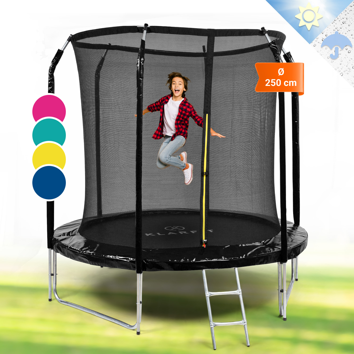 Jumpstarter Trampolin 2,5 M Ø Netz 120 Kg Max. 195 Cm Ø Sprungfläche - Klarfit