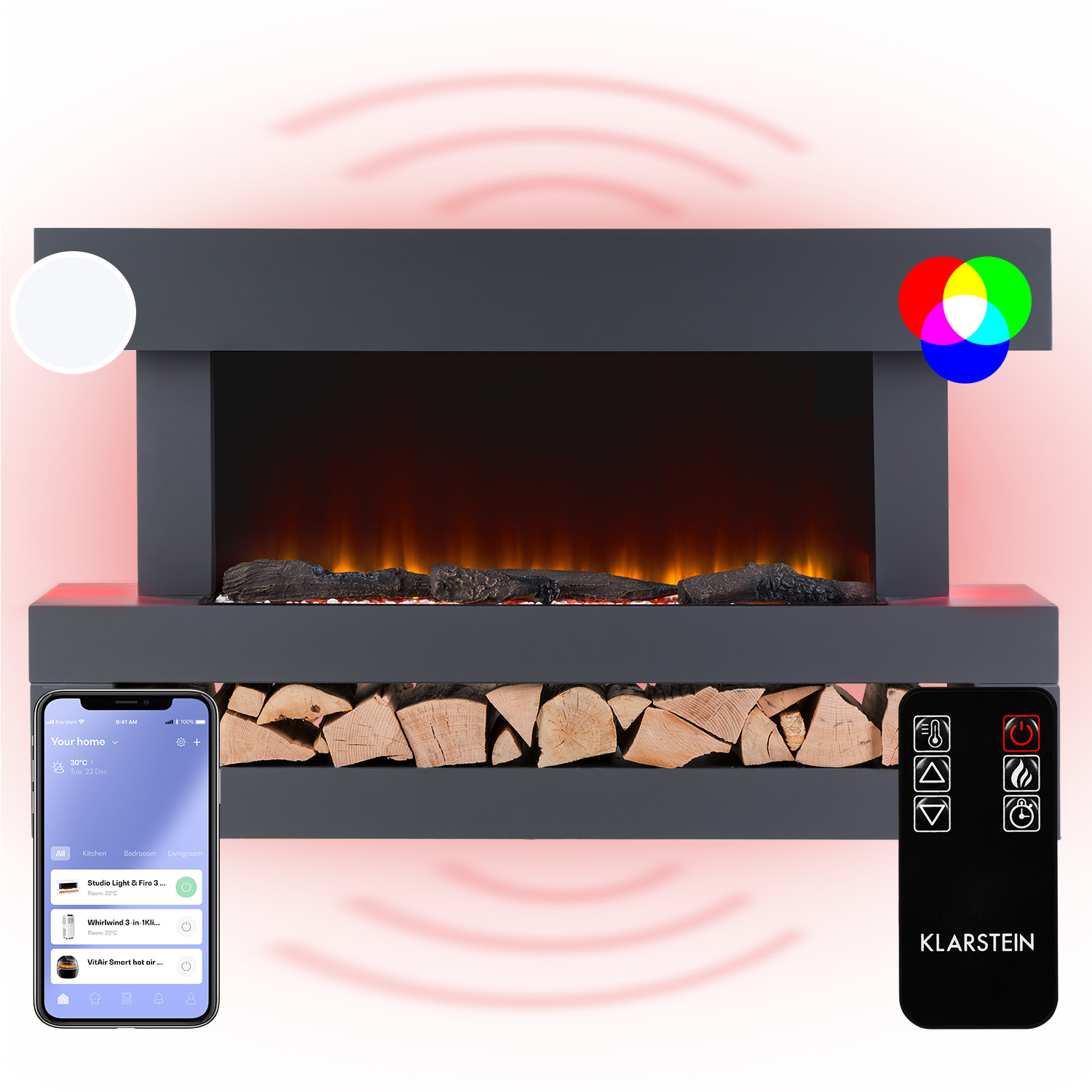 Klarstein - Studio Light & Fire 3 Smart Kamin 1000/2000w Mdf Wifi-steuerung