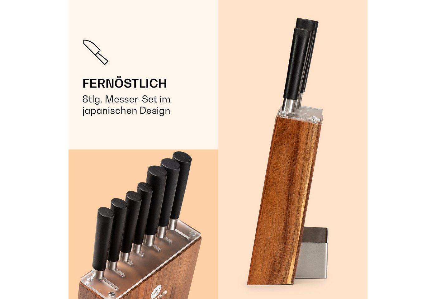 Kitano 8tlg. Messer-set Mit Block 7 Messer Stahl Edler Holzblock - Klarstein Bild 5