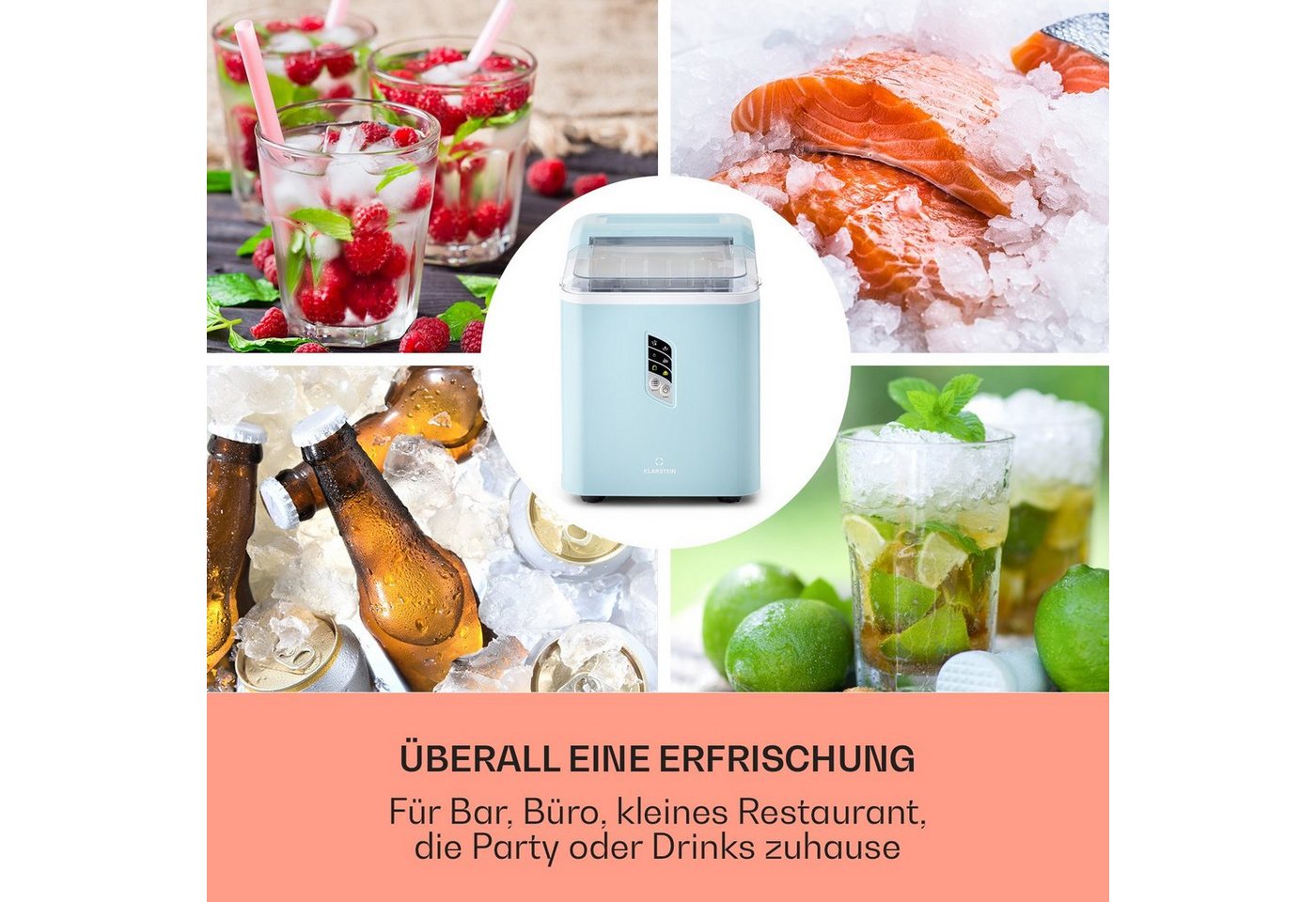 Klarstein Eiswürfelmaschine Klein, Schneller Ice Cube Maker, Eiswürfelbereiter Selbstreinigend, Eiswürfelgerät Für Große Und Kleine Eiswürfel, Mit Eiswürfelbehälter, 12kg/24h, Fassungsvermögen 1,5 L Bild 2