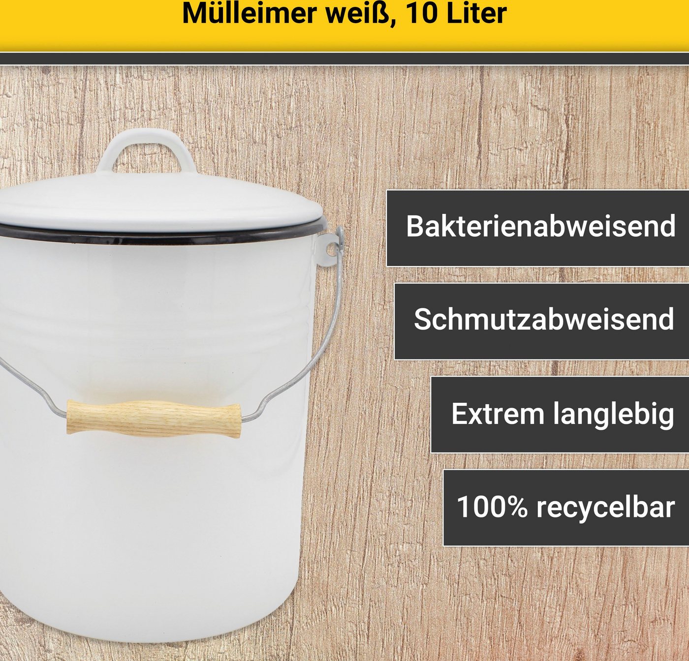 Eimer Mit Deckel 10 L 32cm Ø25cm Emailliert Weiß