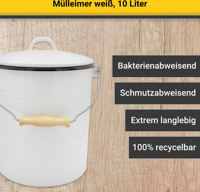 Eimer Mit Deckel 10 L 32cm Ø25cm Emailliert Weiß