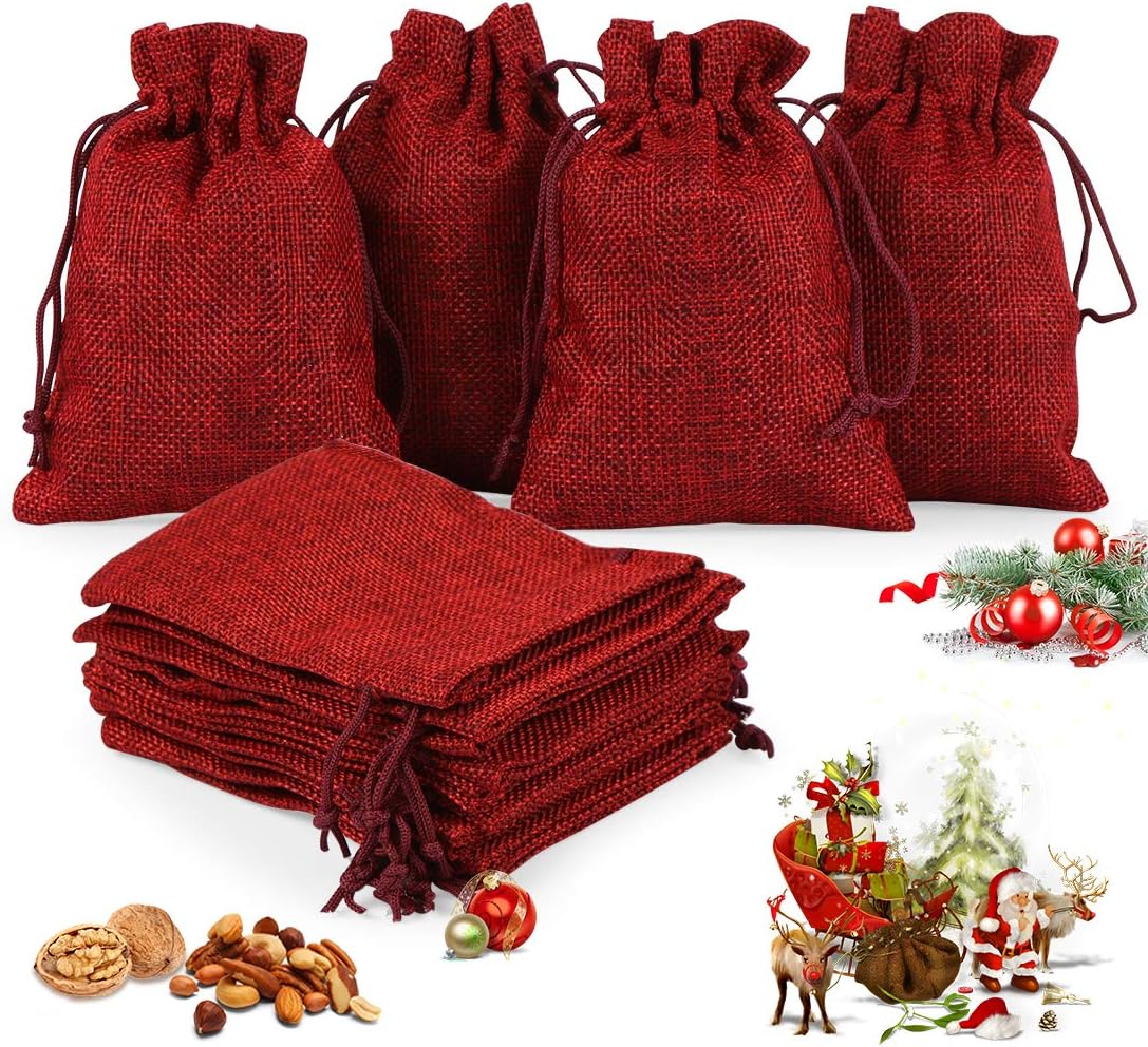 Jutesack Für Weihnachten, 24 Stück Jutesack Zum Befüllen Von Adventskalendern, Natürliche Beutel, Adventskalender-beutel Mit Kordelzug, 13 Cm X 18 Cm (rot)