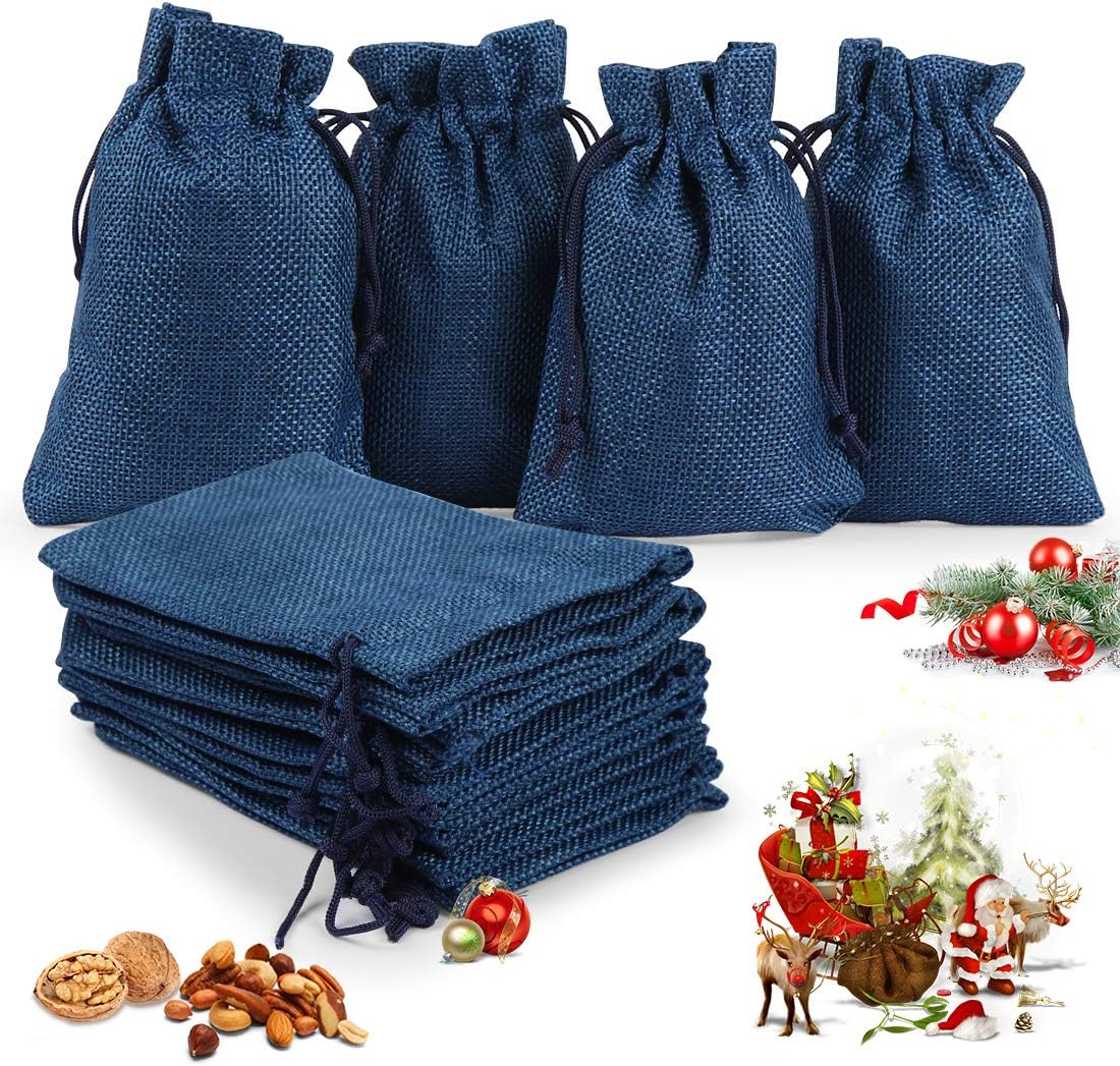 Weihnachts-jutesäcke, 24 Stück Diy Jutesäcke Zum Befüllen Von Adventskalendern, Natürliche Beutel, Adventskalender-beutel Mit Kordelzug, 13 Cm X 18 Cm (blau)