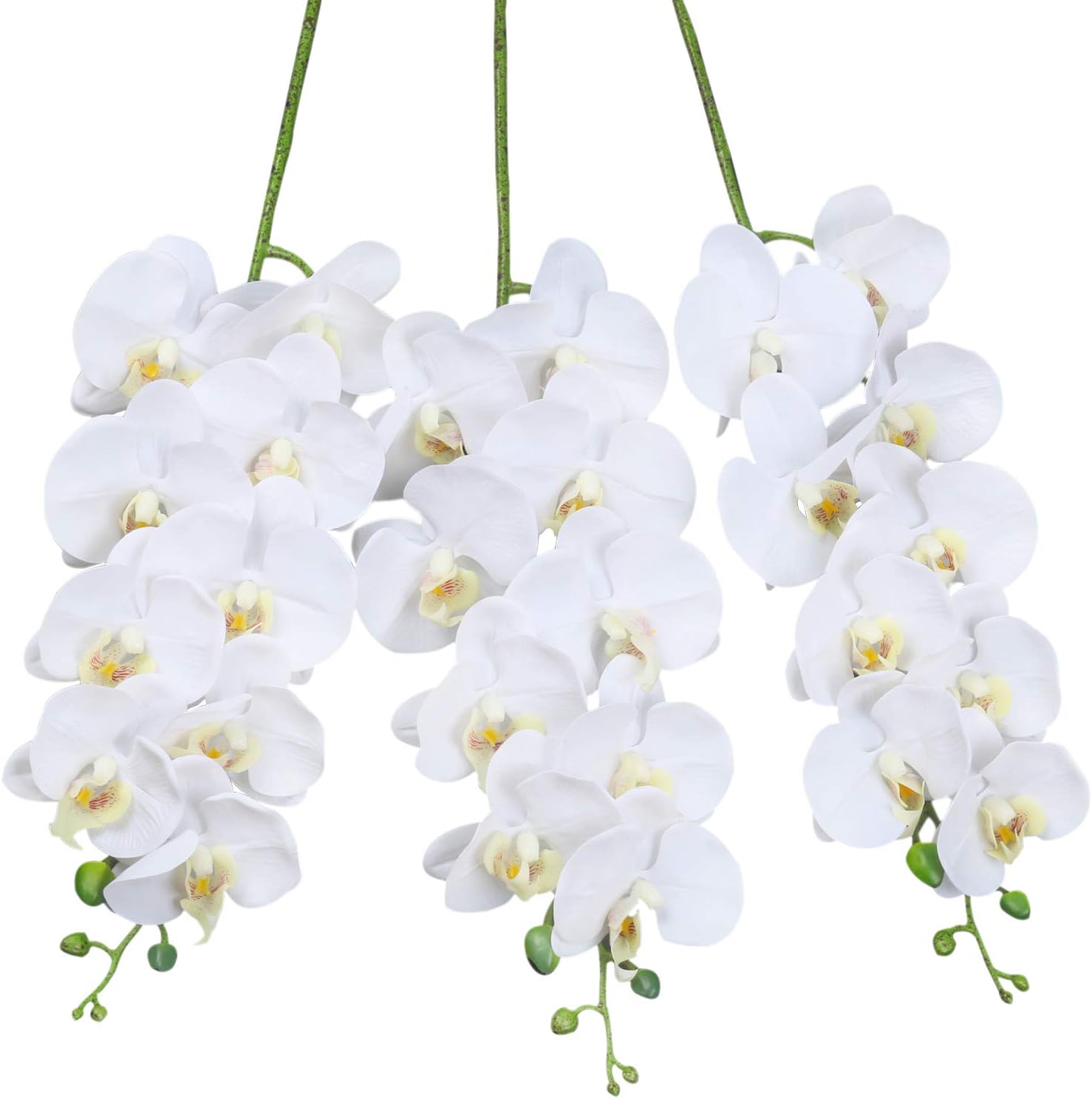 Set Von 3 Real Touch White Orchid Pu Künstliche Orchideenstiele 37 Zoll Hoch 9 Große Gefälschte Phalaenopsis-blume Home Hochzeitsdekoration (3 Stück, Weiß)
