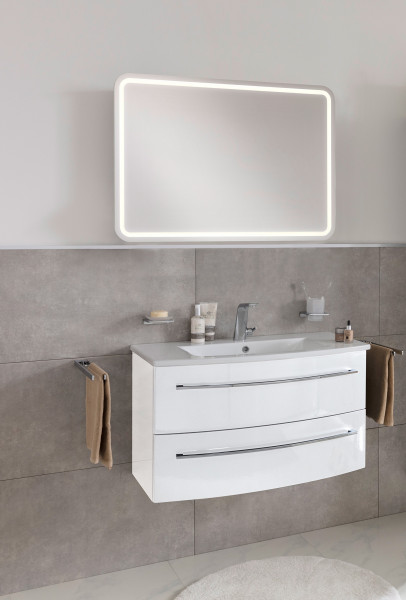 Lanzet Impulso Badmöbel Set 3-teilig, 90cm, Weiß, Mit Spiegelelement-06374145