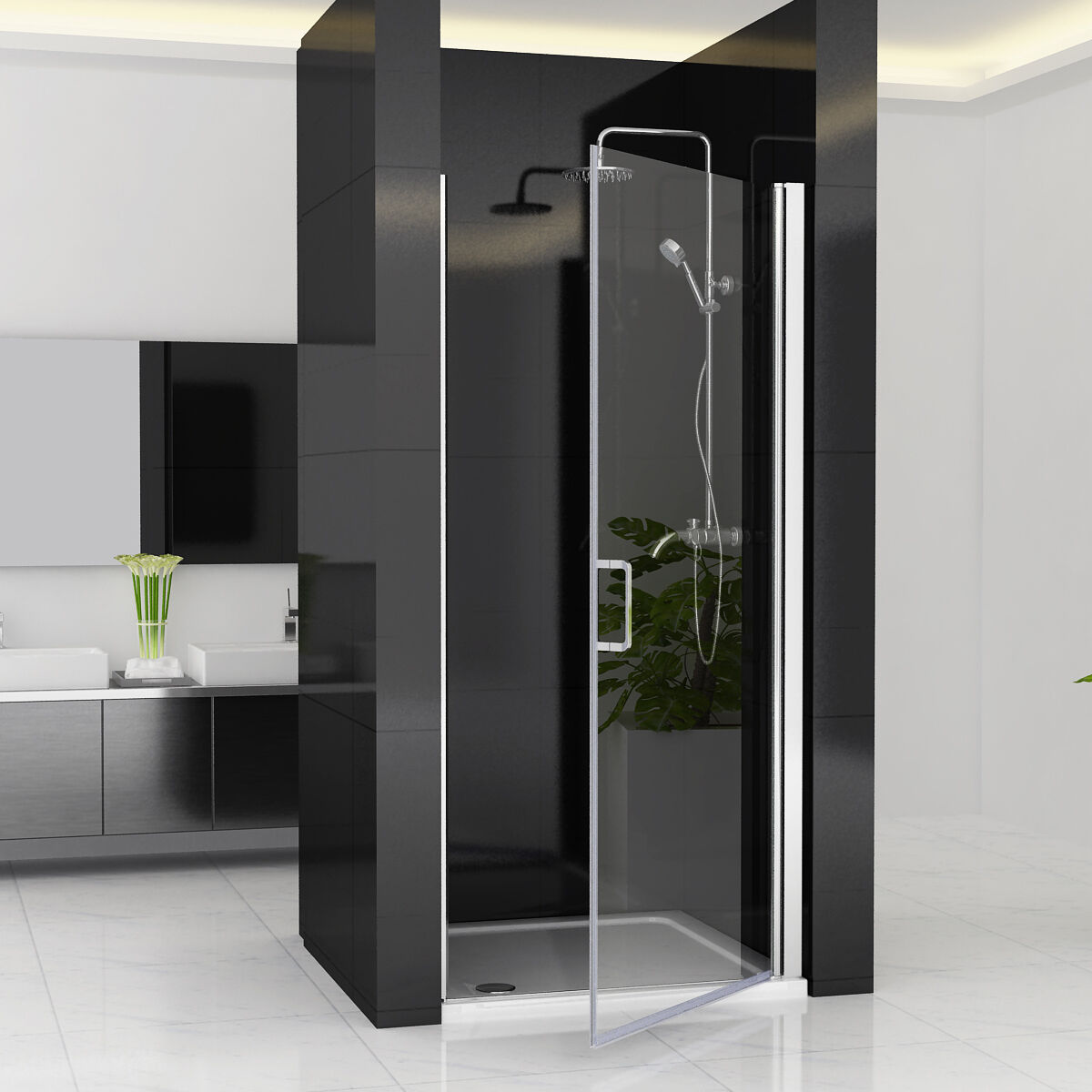 Nischentür Duschabtrennung 180°schwingtür Duschwand Dusche 6mm Nano Glas, 100x195cm