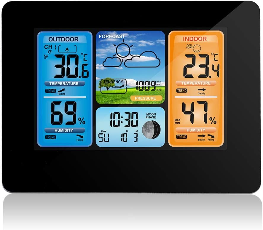 Wetterstation Mit Außensensor, Thermometer, Hygrometer, Innen- Und Außenradio-wetterstation Mit Anzeige Von °c/°f, Datum, Wochenende Und Mondphasen.