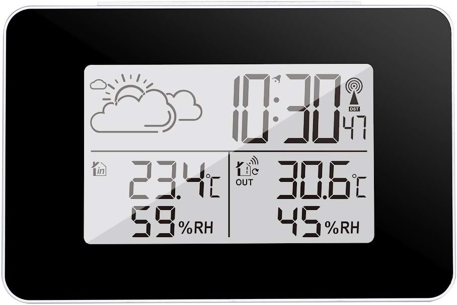 Drahtlose Wetterstation, Innen-/außenthermometer Und Hygrometer Mit Außensensor, Lcd-bildschirm, Digitalem Temperatur- Und Feuchtigkeitsmonitor Mit Hintergrundbeleuchtung (weiß)