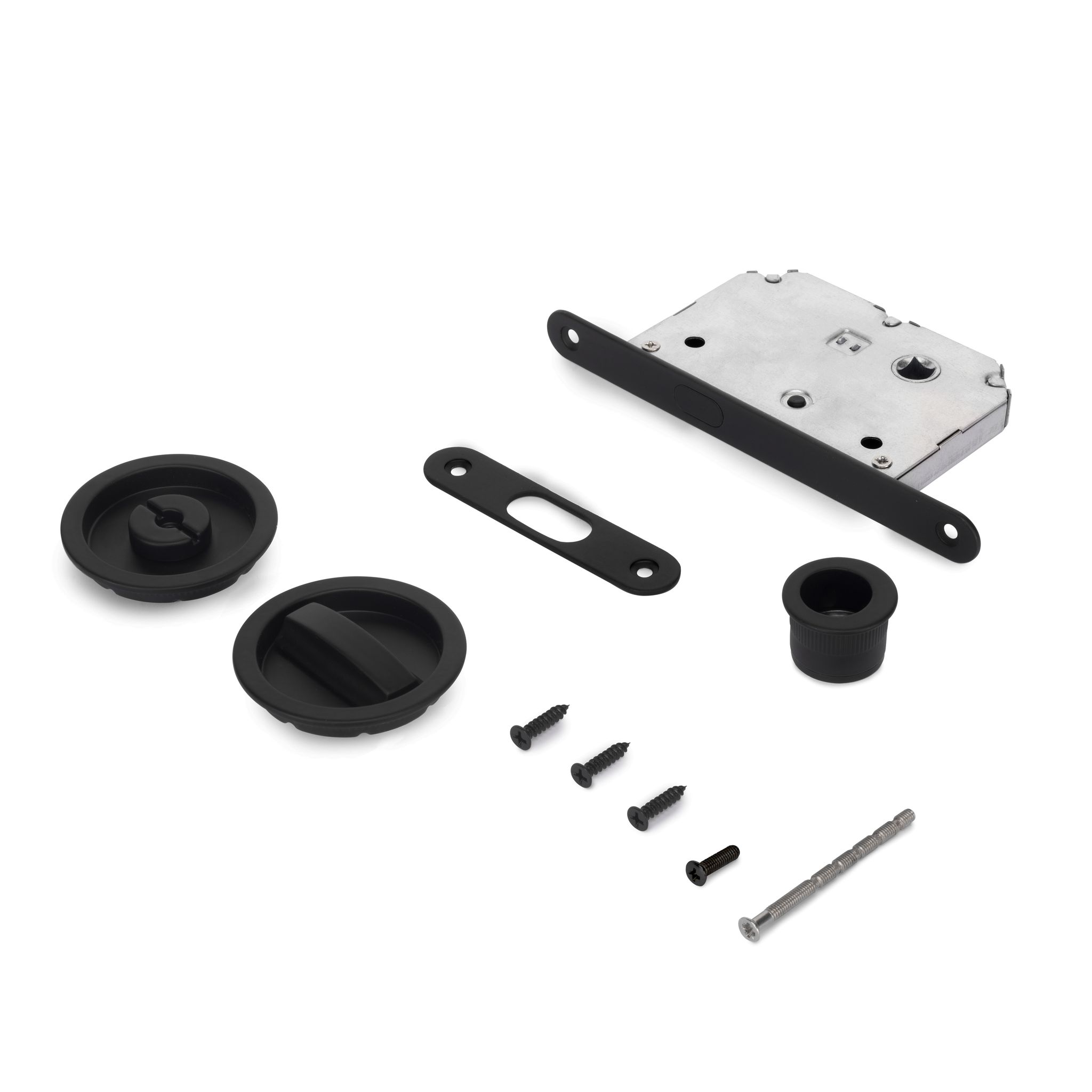 Emuca Set Aus Schlösser Set Mit Rundem Riegel Für Schiebetür, Durchmesser 57mm, Stahl, Schwarz Lackiert