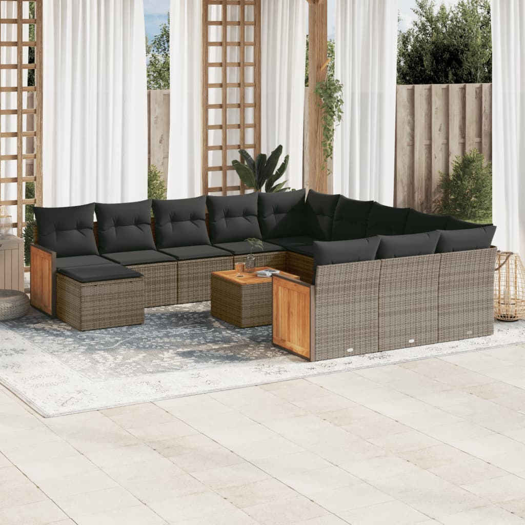 13-tlg. Garten-sofagarnitur Mit Kissen Grau Poly Rattan Vidaxl