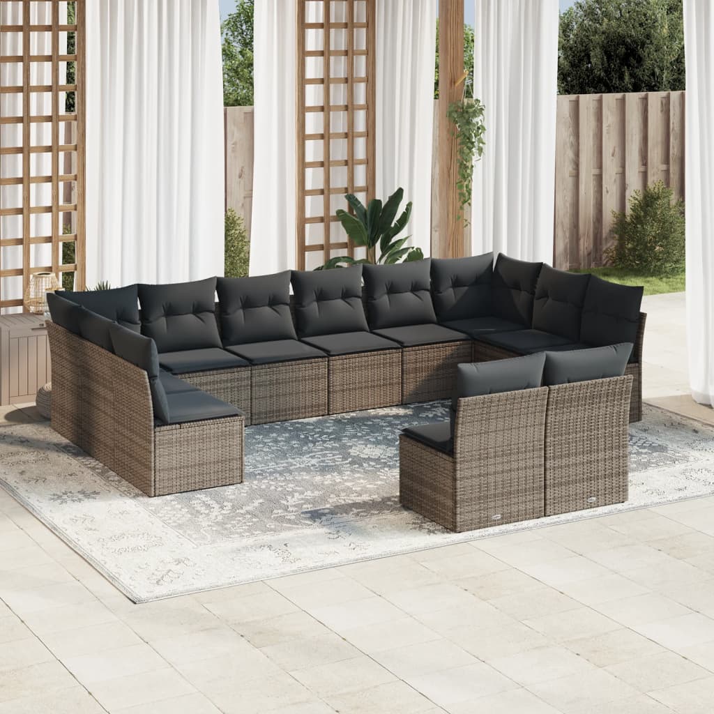 12-tlg. Garten-sofagarnitur Mit Kissen Grau Poly Rattan Vidaxl