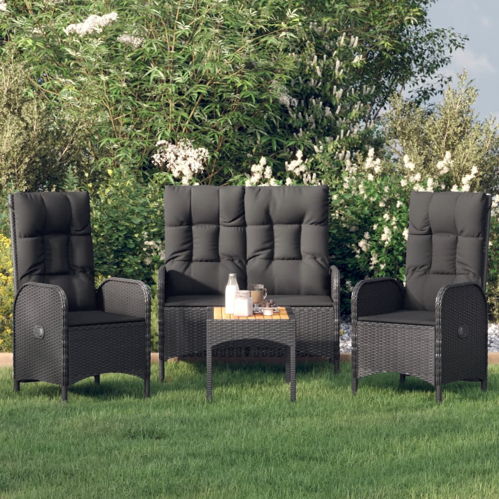 4-tlg. Garten-essgruppe Mit Kissen Schwarz Poly Rattan Vidaxl