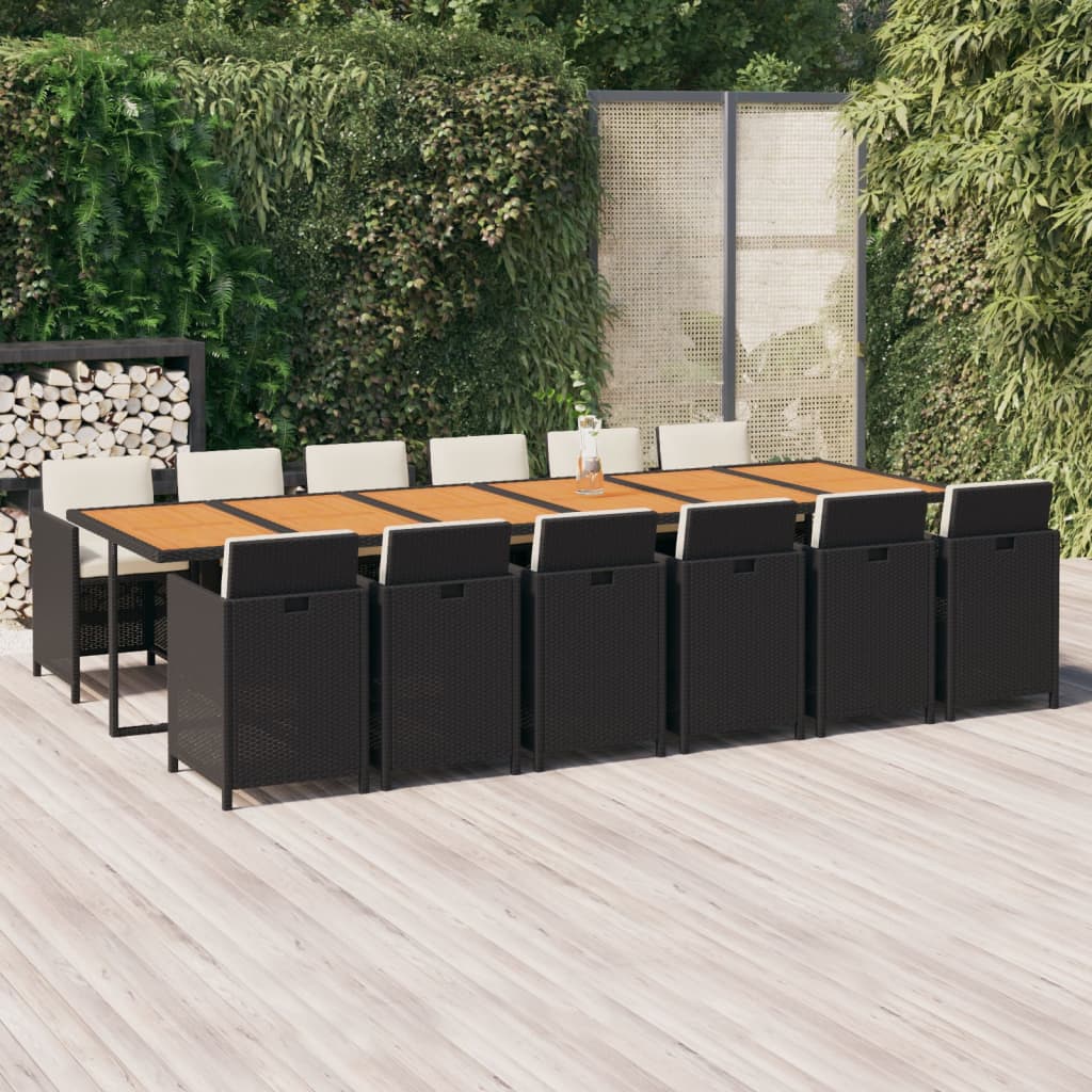 13-tlg. Garten-essgruppe Mit Kissen Poly Rattan Schwarz Vidaxl