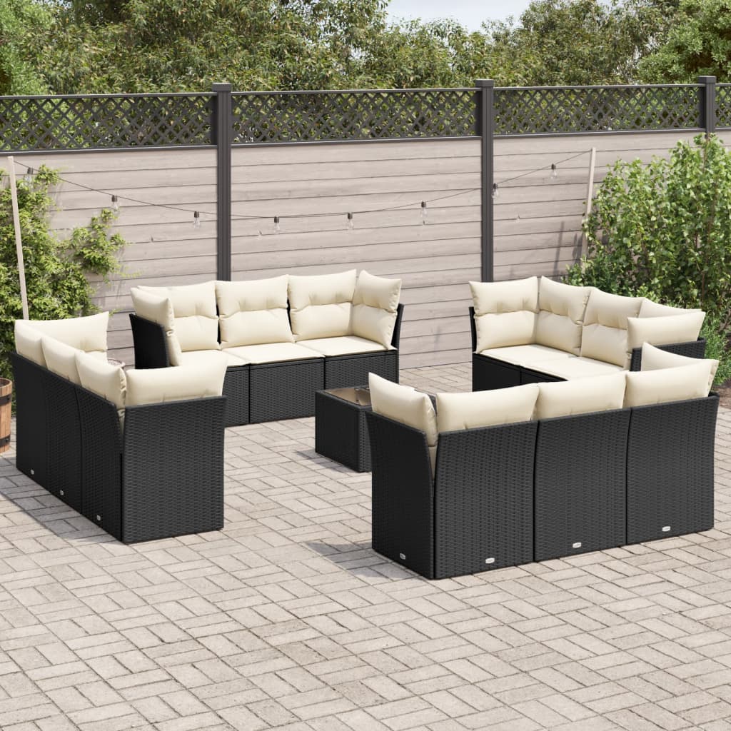 13-tlg. Garten-sofagarnitur Mit Kissen Schwarz Poly Rattan Vidaxl