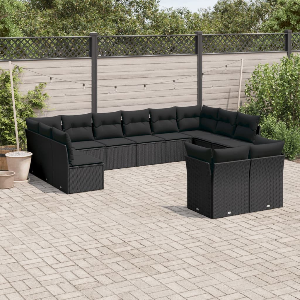 12-tlg. Garten-sofagarnitur Mit Kissen Schwarz Poly Rattan - Vidaxl