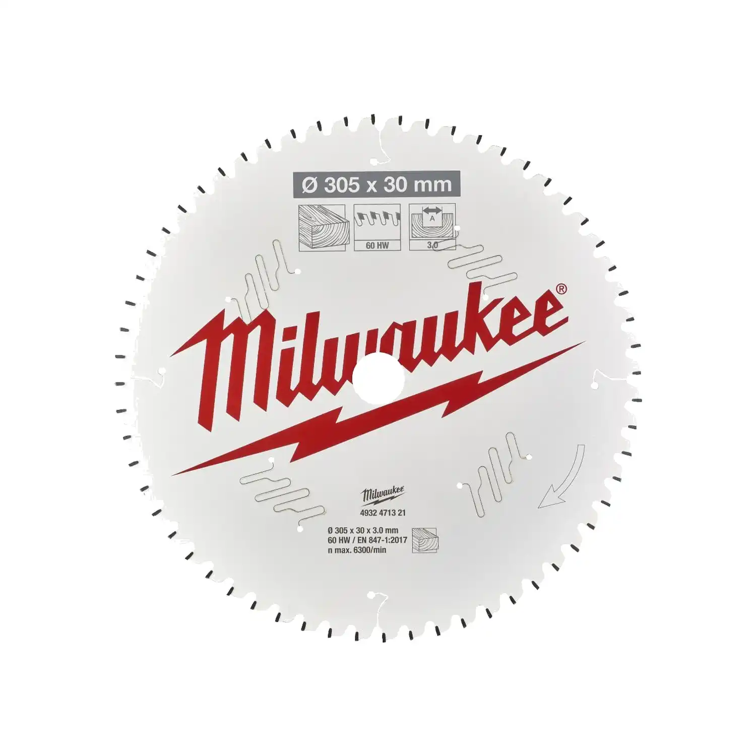 Milwaukee Sägeblatt Holz für Kapp- und Gehrungssägen (305/30 mm Z60 Wechselzahn negativ) Bild 2