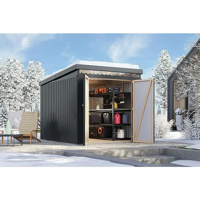 Karibu Gerätehaus Iridium 2,5 (Außenmaß inkl. Dachüberstand (B x T): 215 x 298 cm, Metall, Anthrazit)