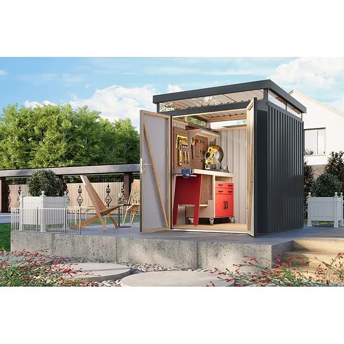 Karibu Gerätehaus Aurum 2 (Außenmaß inkl. Dachüberstand (B x T): 215 x 215 cm, Metall, Anthrazit)