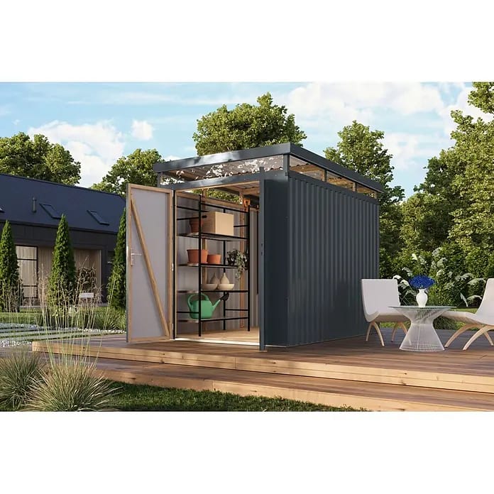 Karibu Gerätehaus Aurum 2,5 (Außenmaß inkl. Dachüberstand (B x T): 215 x 298 cm, Metall, Anthrazit)