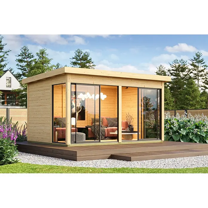 Karibu Gartenhaus Dice 5 (Außenmaß inkl. Dachüberstand (B x T): 471 x 330 cm, Holz, Naturbelassen)