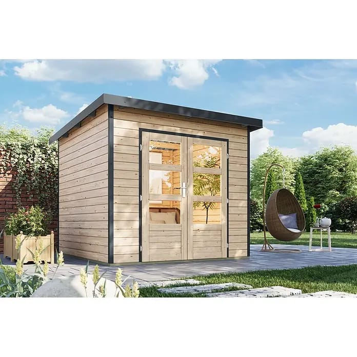 Karibu Gartenhaus Pluto 3 A (Außenmaß inkl. Dachüberstand (B x T): 267 x 266 cm, Holz, Naturbelassen/Anthrazit)