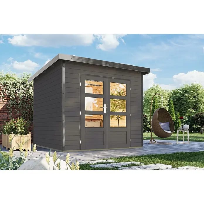 Karibu Gartenhaus Pluto 3 B (Außenmaß inkl. Dachüberstand (B x T): 267 x 266 cm, Holz, Terragrau/Grau)
