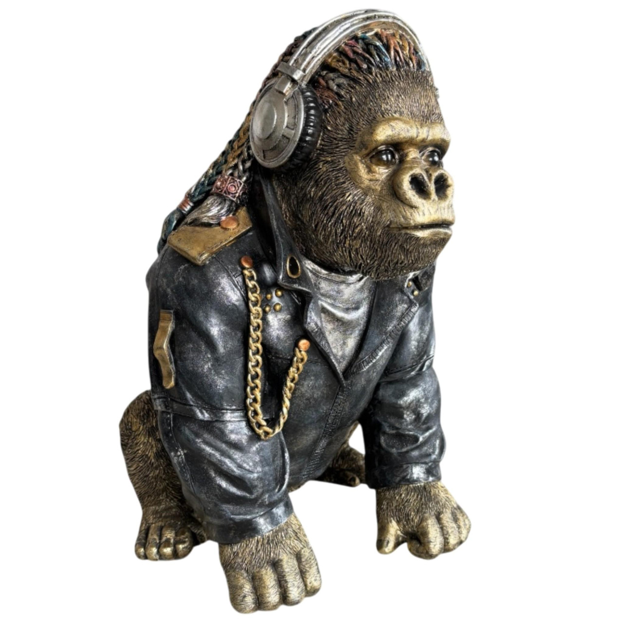 Dekofigur Gorilla Rasta mit Kopfhörern 33,5 x 28 cm schwarz/gold