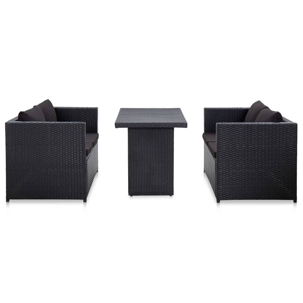 vidaXL 3-tlg Garten-Lounge-Set mit Auflagen Poly Rattan Schwarz Modell 12
