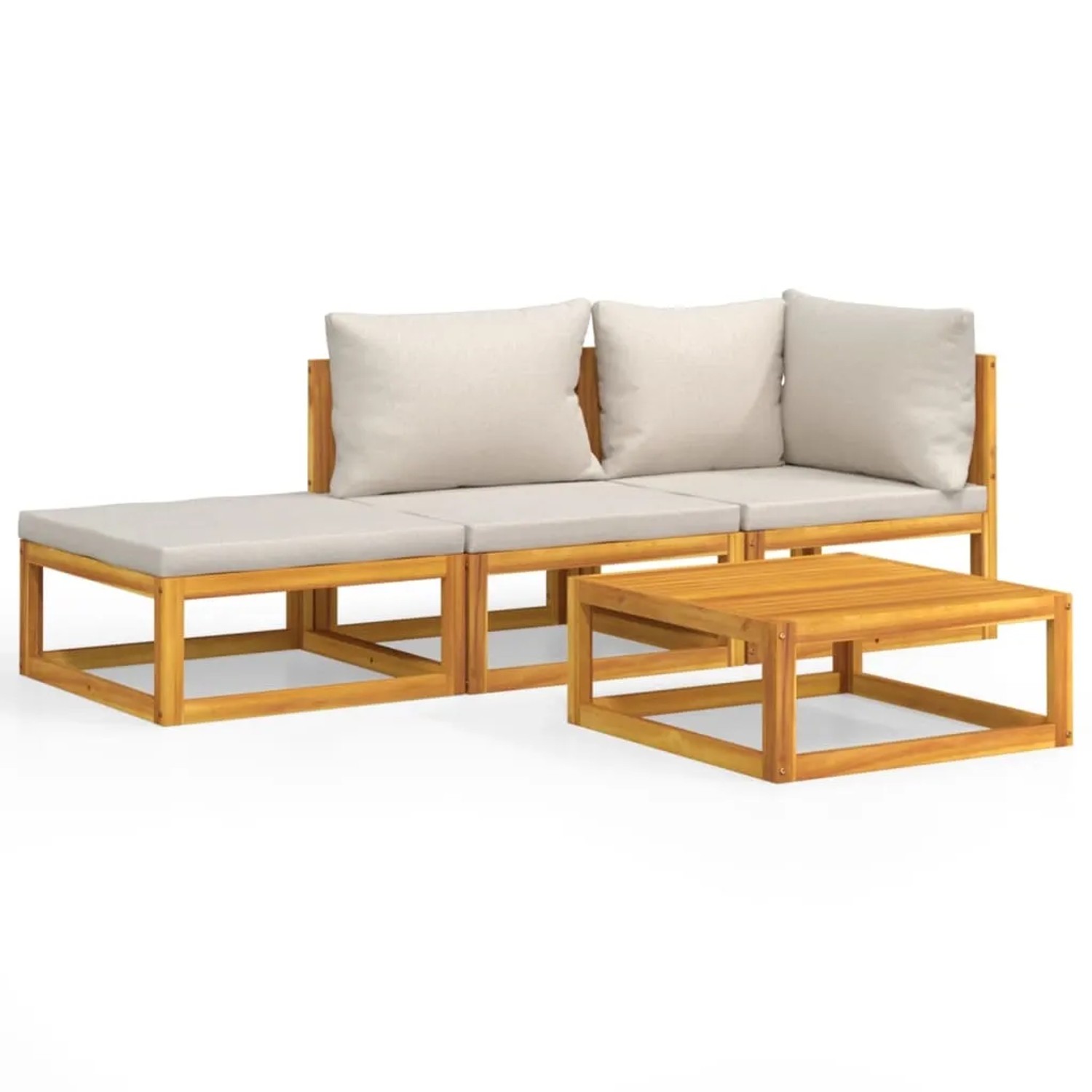vidaXL 4-tlg Garten-Lounge-Set mit Hellgrauen Kissen Massivholz Modell 2