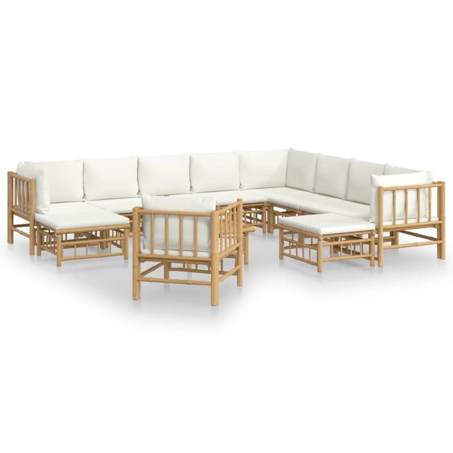vidaXL 12-tlg Garten-Lounge-Set mit CremeWeißen Kissen Bambus Modell 3