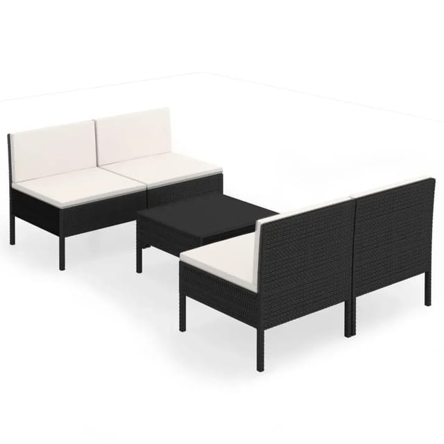 vidaXL 5-Tlg Garten-Lounge-Set mit Auflagen Poly Rattan Schwarz 3094308