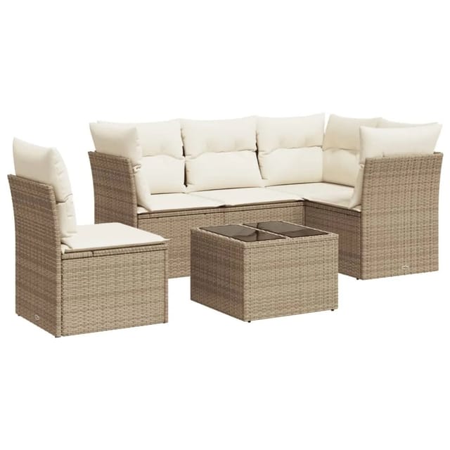 vidaXL 6-Tlg Garten-Sofagarnitur mit Kissen Beige Poly Rattan 3217648
