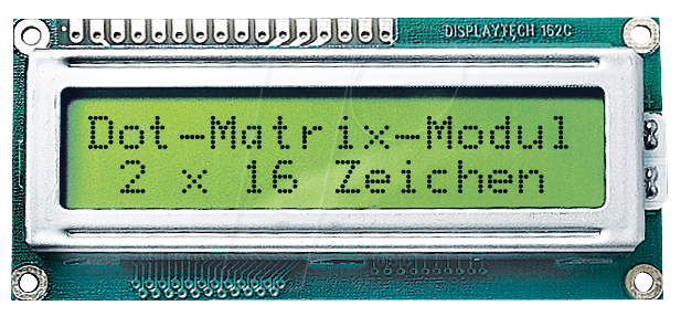 LCD 162C LED - LCD-Modul, 2x16, H:5,6mm, ge/gn, m.Bel.