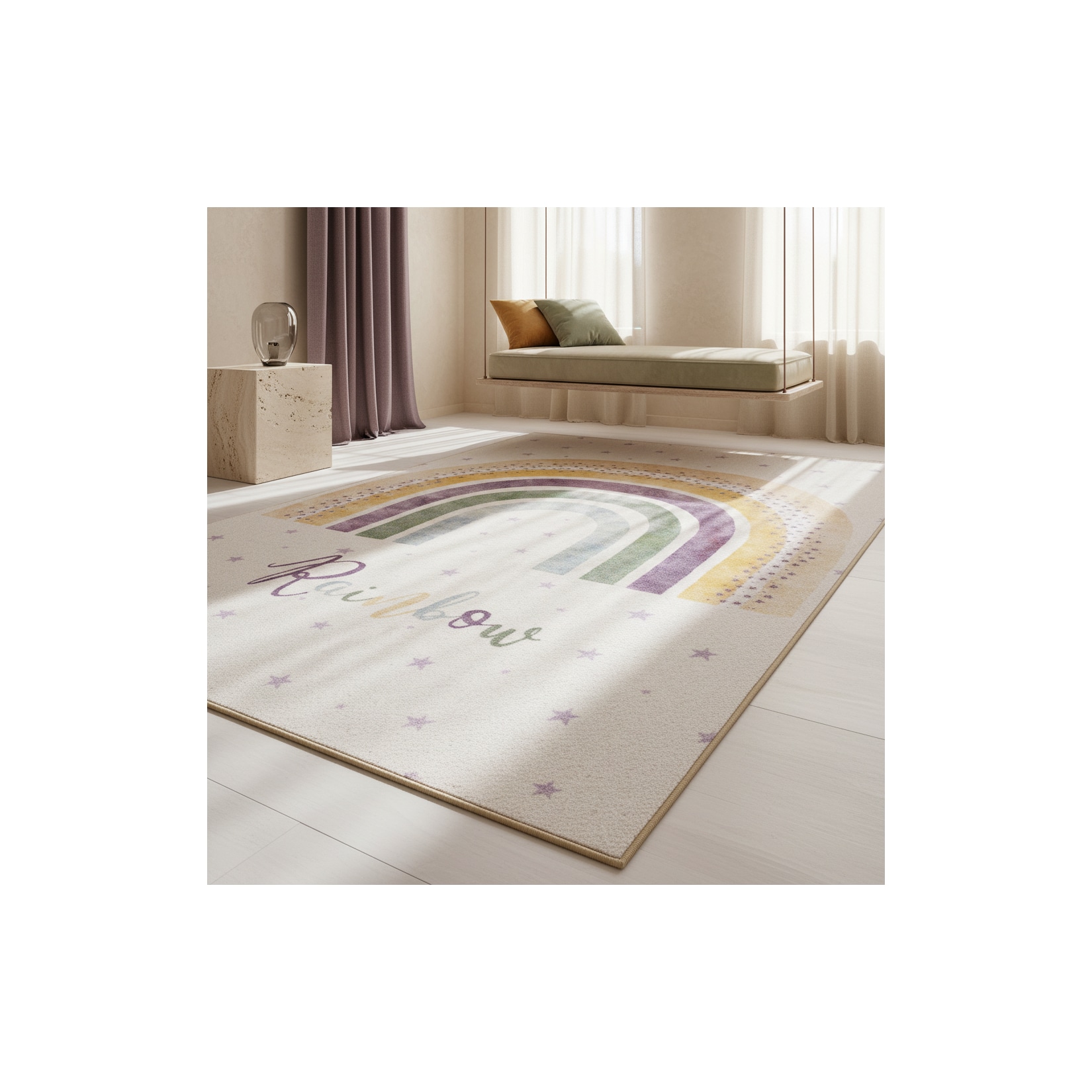 Kinderteppich TRAUN, mit Regenbogen-Motiv, Creme, 120 x 170 cm