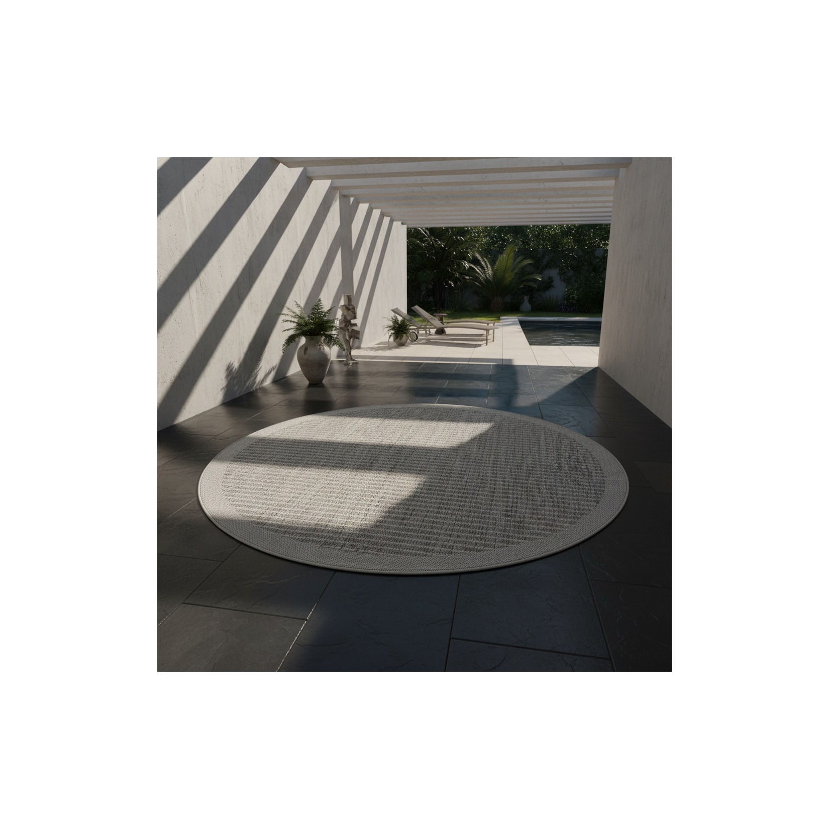 Outdoorteppich DAFNE, einfarbig, Grau, Ø 160 cm