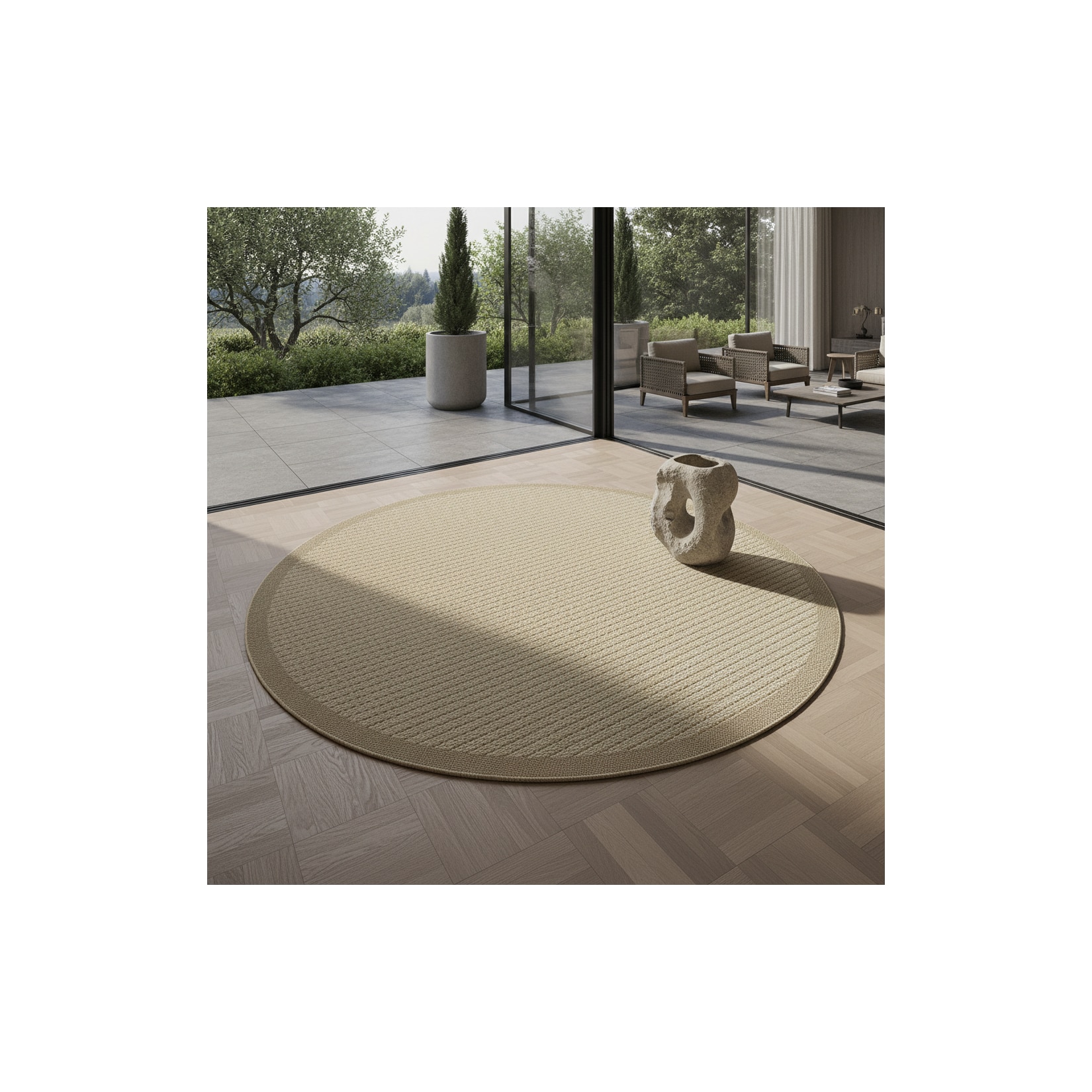 Outdoorteppich DAFNE, einfarbig, Beige, Ø 120 cm