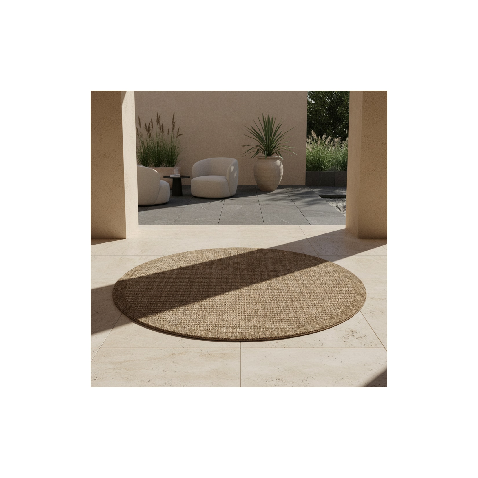 Outdoorteppich DAFNE, einfarbig, Braun, Ø 120 cm